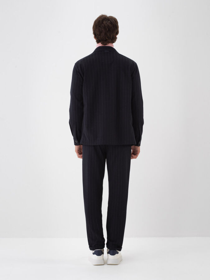 Lacivert Pamuk Dokulu Regular Fit Gömlek Ceket - Xint