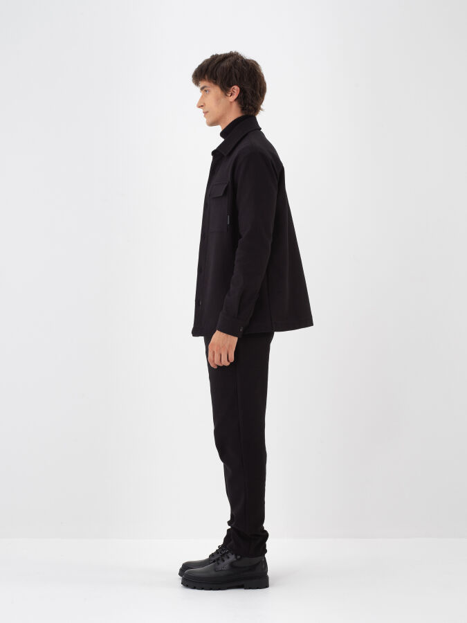 Siyah Pamuk Dokulu Regular Fit Gömlek Ceket - Xint