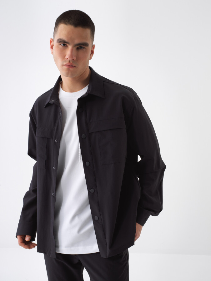 Siyah Regular Fit Gömlek Ceket - Xint