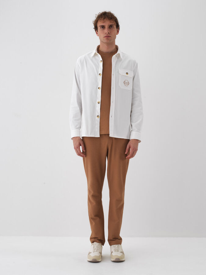 Ekru Pamuk Dokulu Regular Fit Gömlek - Xint