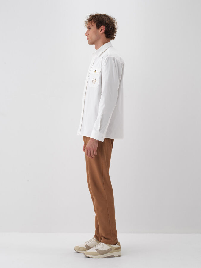 Ekru Pamuk Dokulu Regular Fit Gömlek - Xint