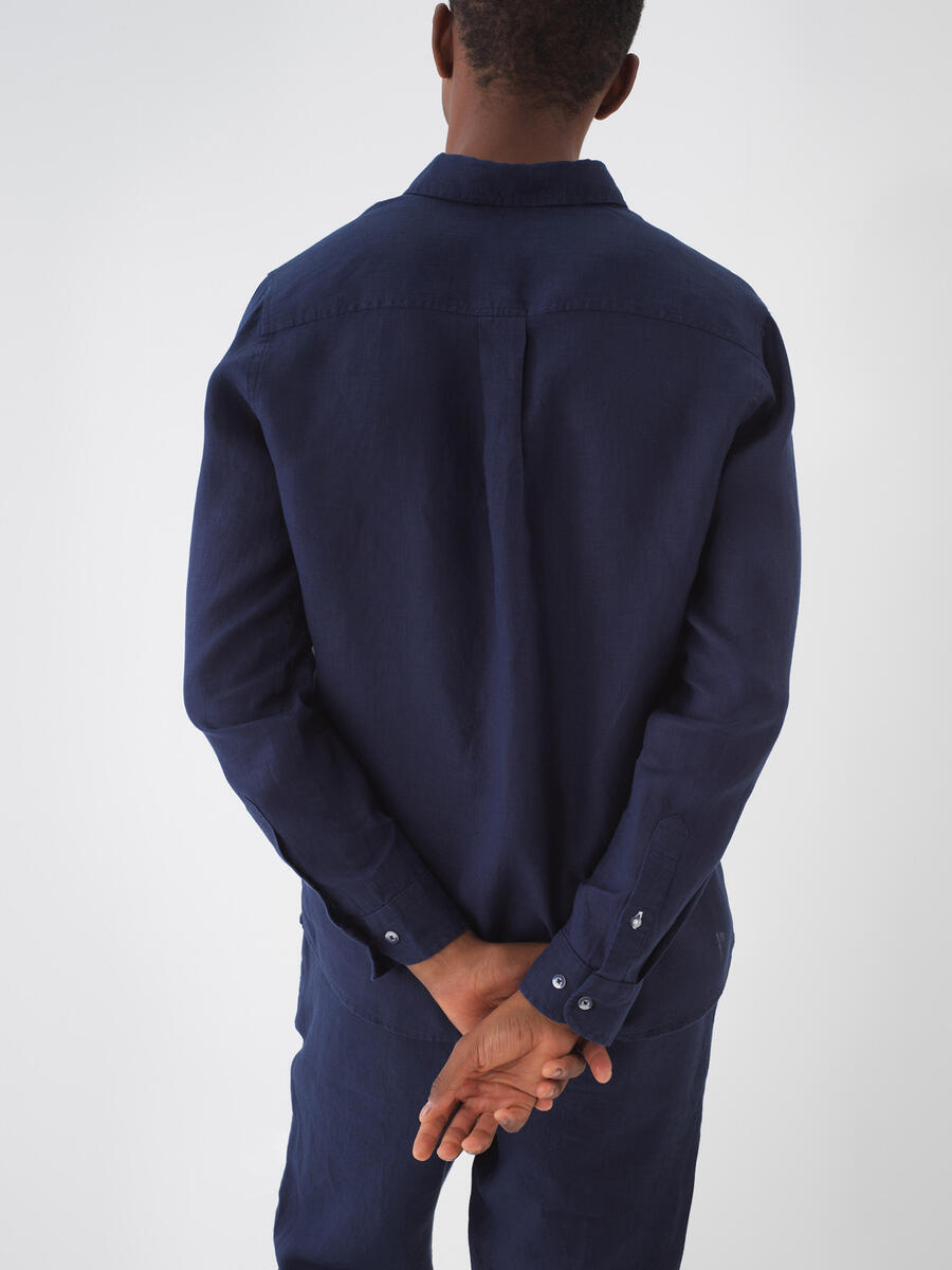 Lacivert Regular Fit Keten Basic Gömlek - 5