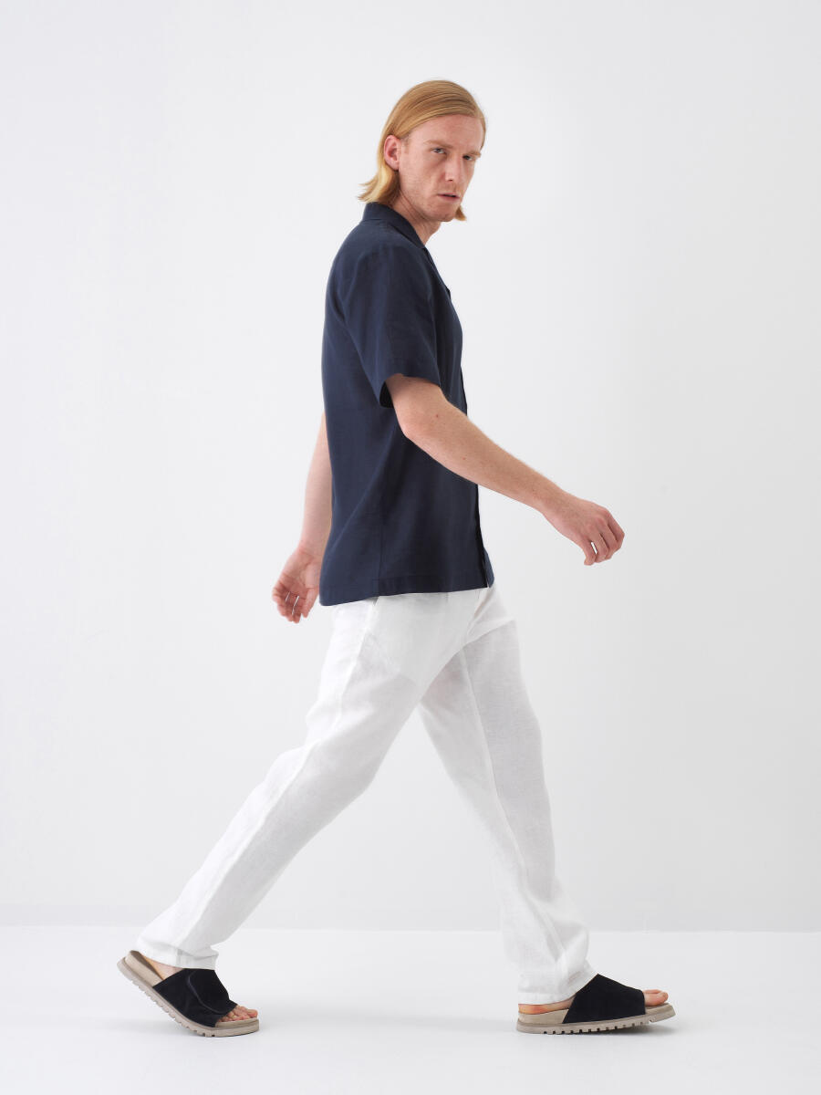 Lacivert Regular Fit Keten Gömlek - 3