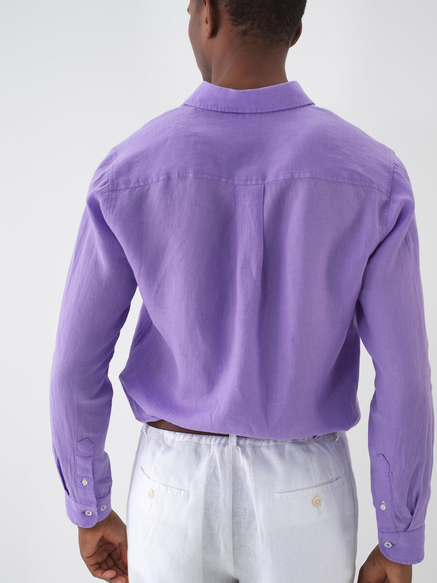 Lila Regular Fit Keten Basic Gömlek - 5