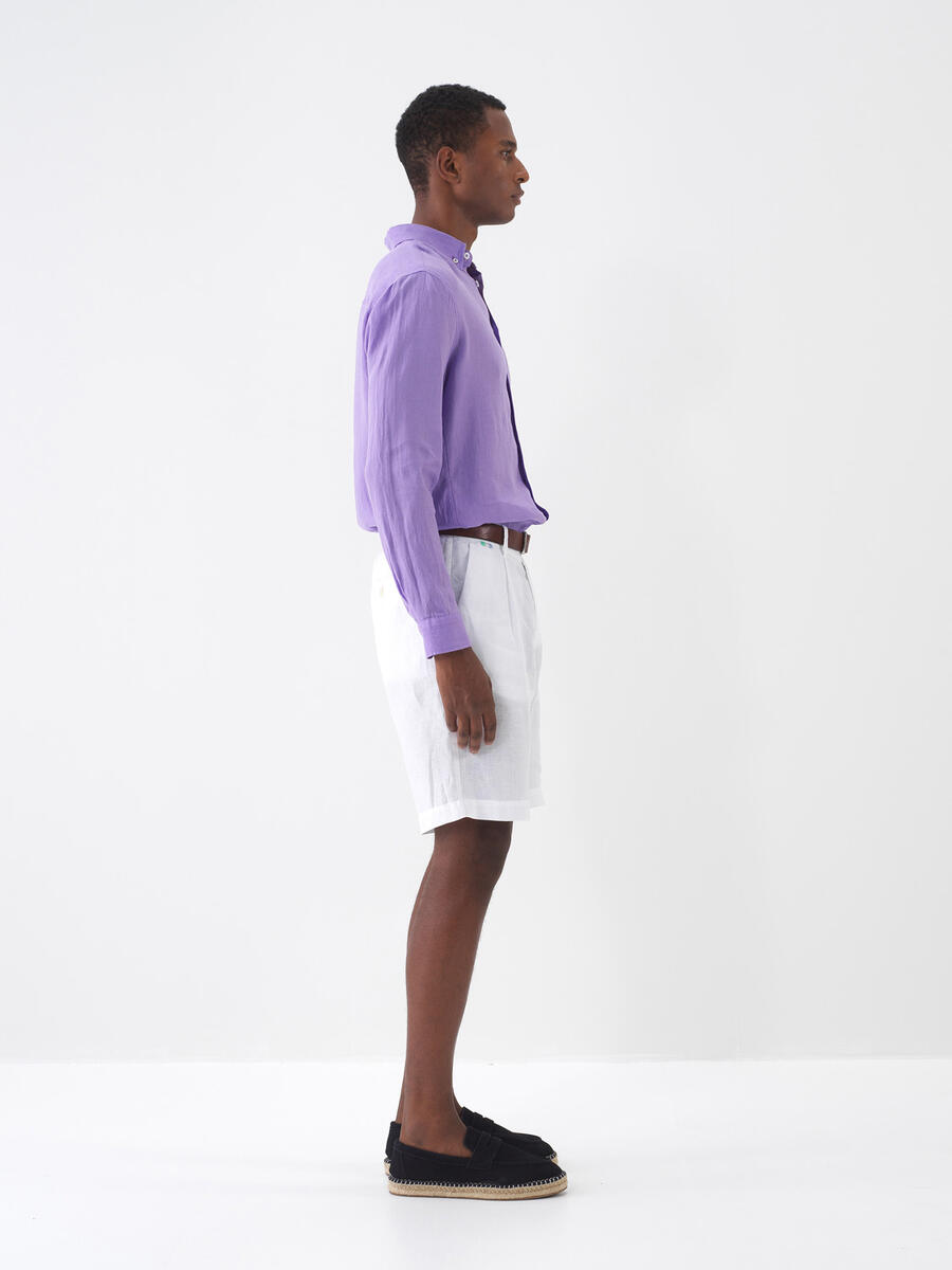 Lila Regular Fit Keten Basic Gömlek - 3