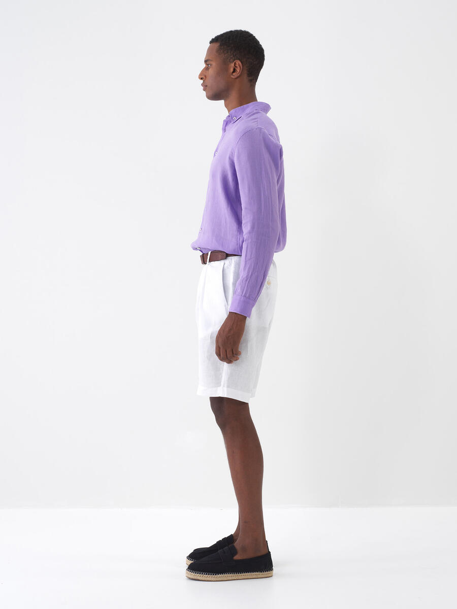 Lila Regular Fit Keten Basic Gömlek - 4
