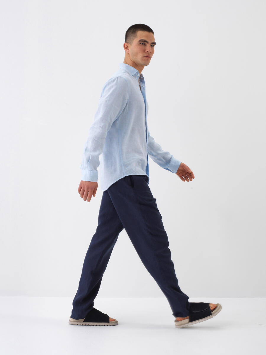 Mavi Regular Fit Keten Gömlek - 3