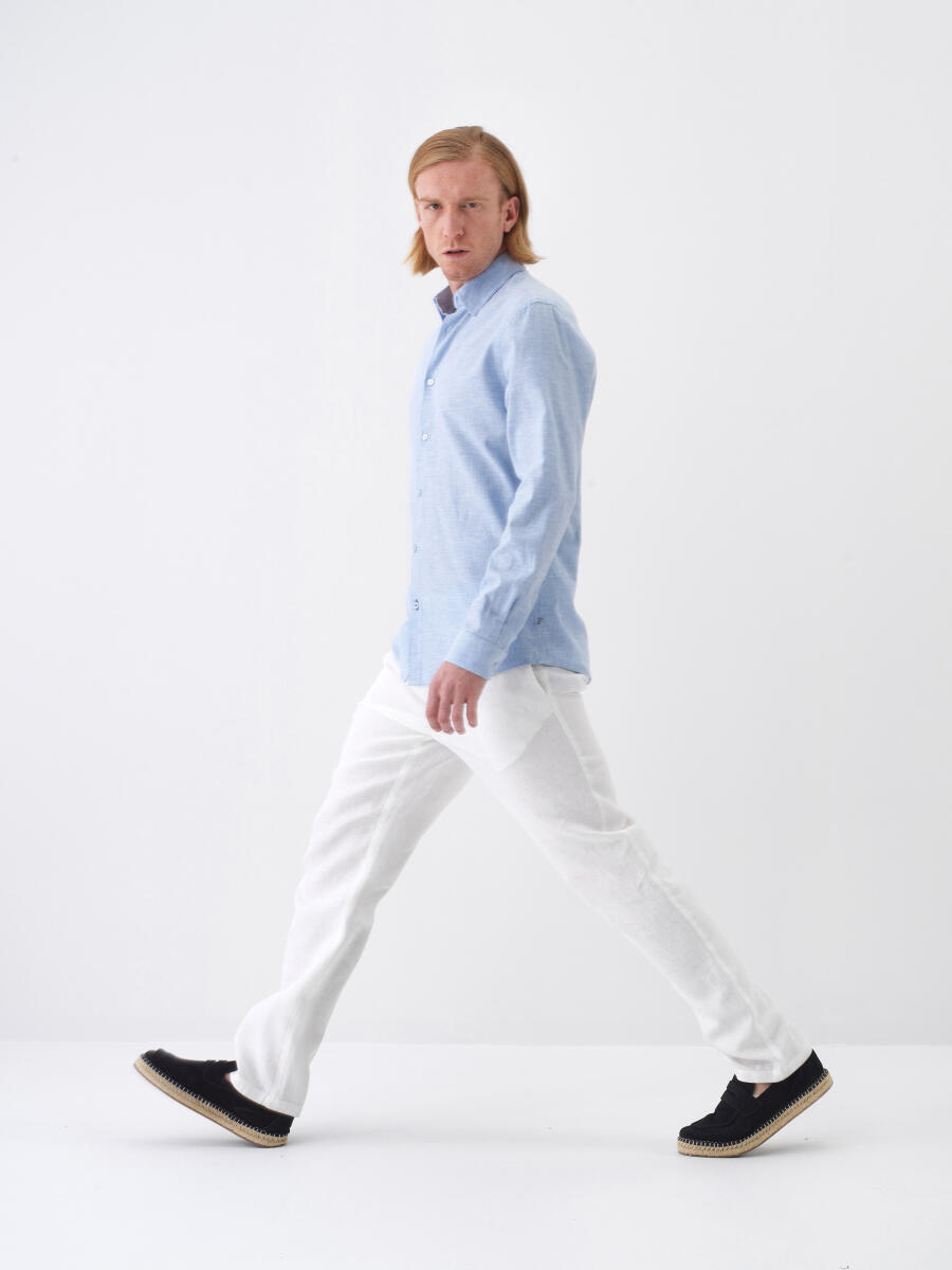 Mavi Regular Fit Keten Gömlek - 3