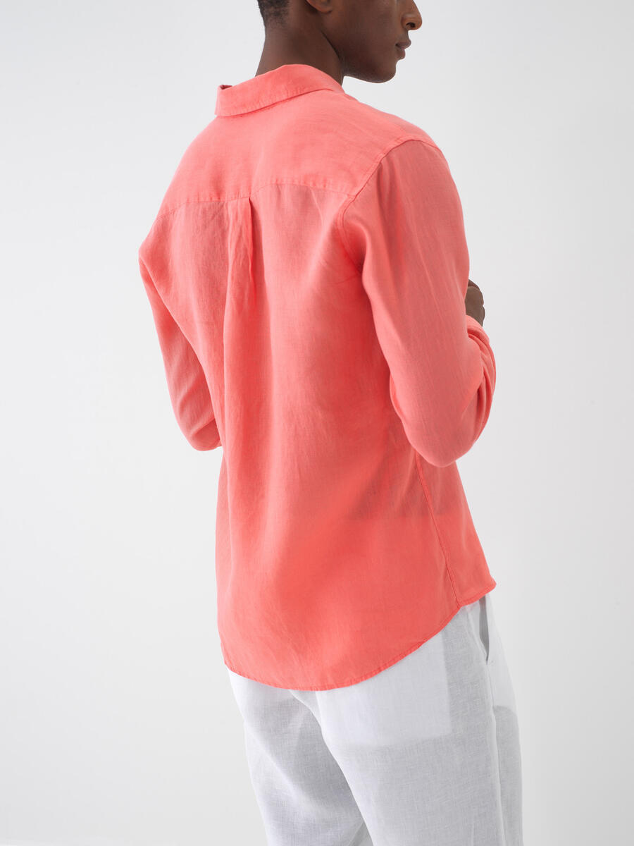 Nar Çiçeği Regular Fit Keten Basic Gömlek - 5
