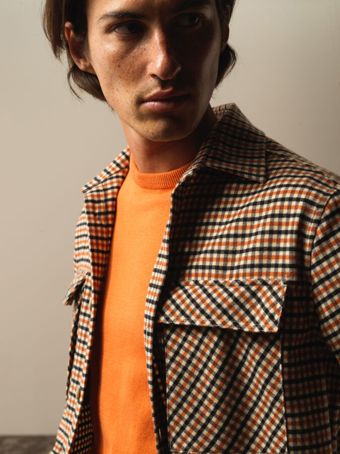 Oranj Esnek Dokulu Slim Fit Gömlek - Xint