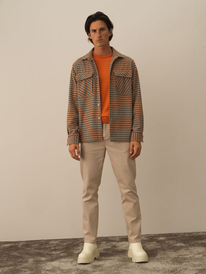 Oranj Esnek Dokulu Slim Fit Gömlek - Xint