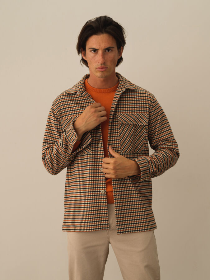 Oranj Esnek Dokulu Slim Fit Gömlek - Xint