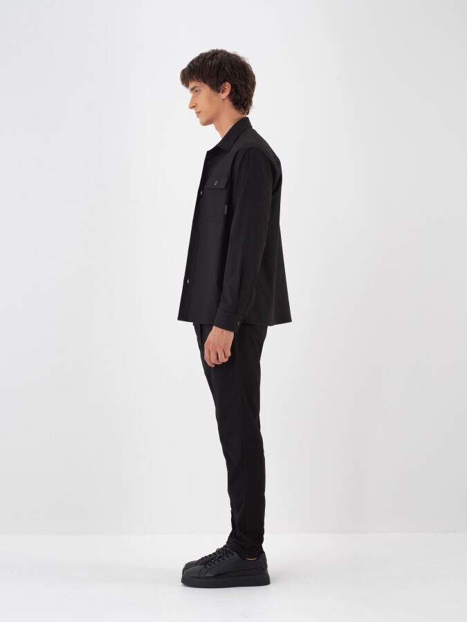 Siyah Esnek Dokulu Regular Fit Gömlek - Xint