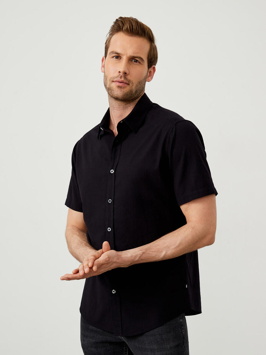 Siyah Oversize Pamuklu Basic Gömlek