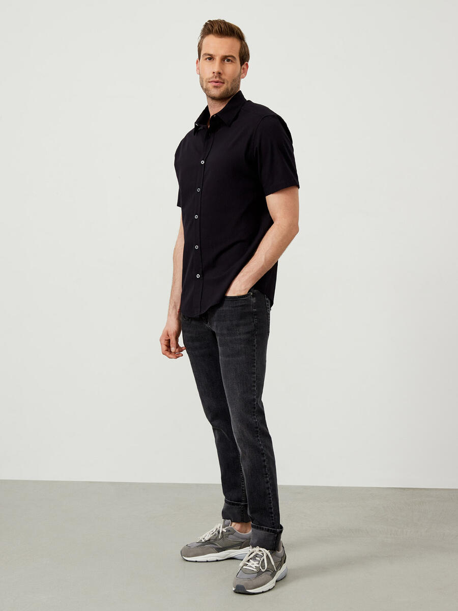 Siyah Oversize Pamuklu Basic Gömlek - 2
