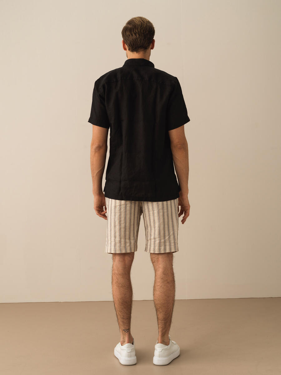 Siyah Regular Fit Keten Gömlek - 4
