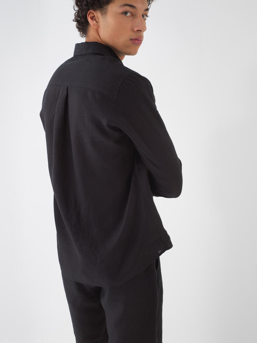 Siyah Regular Fit Keten Gömlek - 5