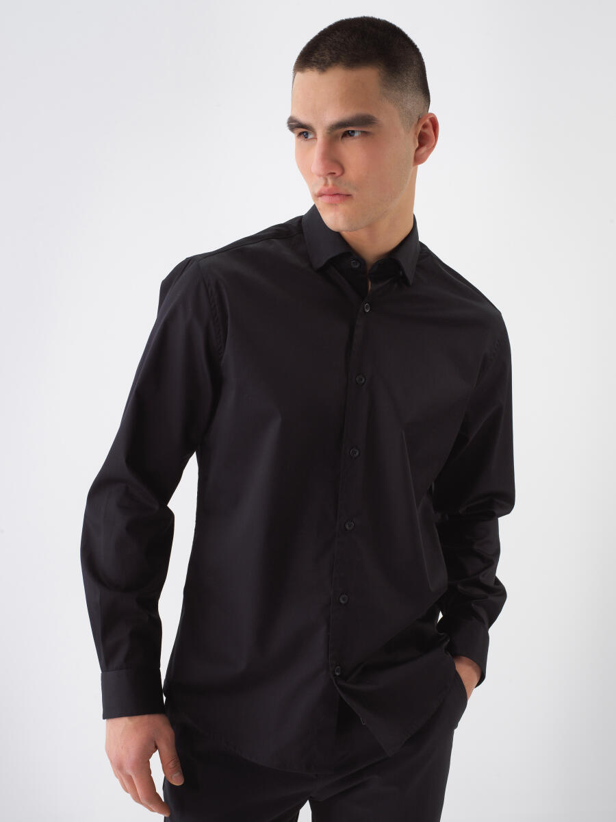 Siyah Regular Fit Pamuklu Gömlek