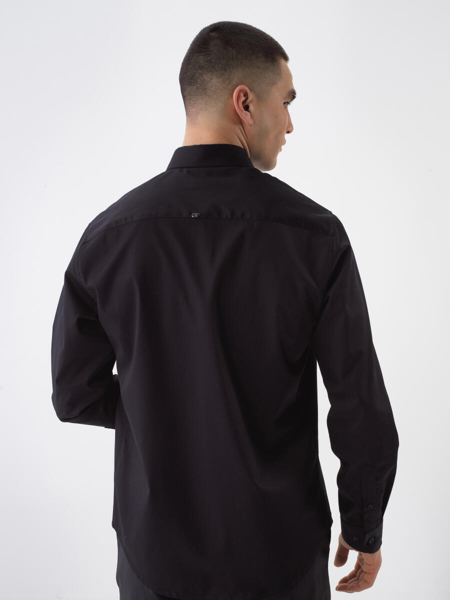 Siyah Regular Fit Pamuklu Gömlek - 4