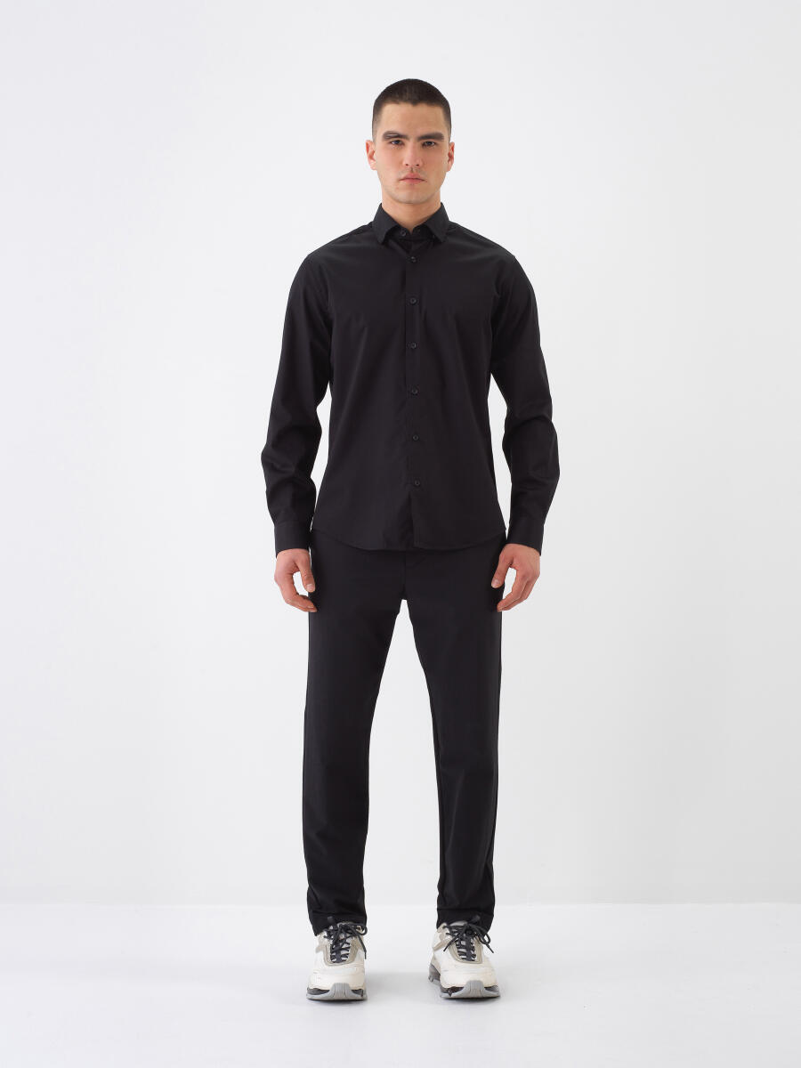 Siyah Regular Fit Pamuklu Gömlek - 2