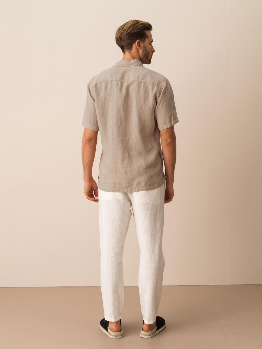Taş Rengi Regular Fit Keten Gömlek - 5
