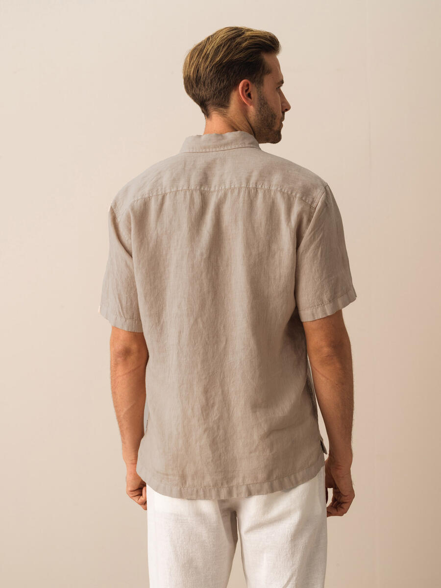 Taş Rengi Regular Fit Keten Gömlek - 4