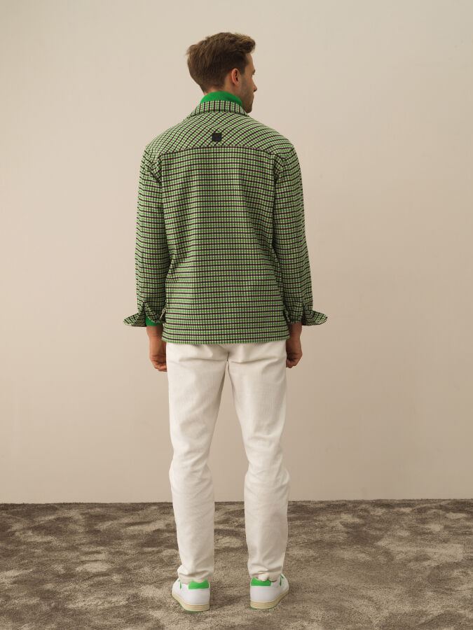 Yeşil Esnek Dokulu Slim Fit Gömlek - Xint