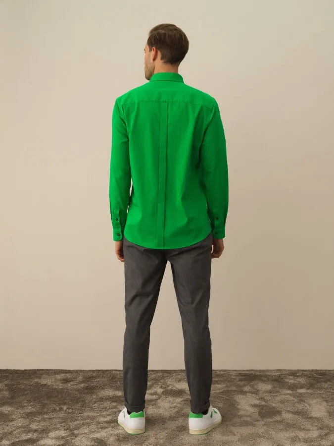 Yeşil Pamuk Dokulu Regular Fit Gömlek - Xint