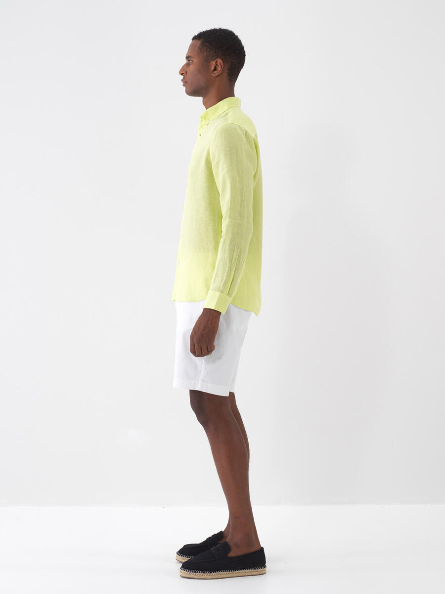 Yeşil Regular Fit Keten Basic Gömlek - 4