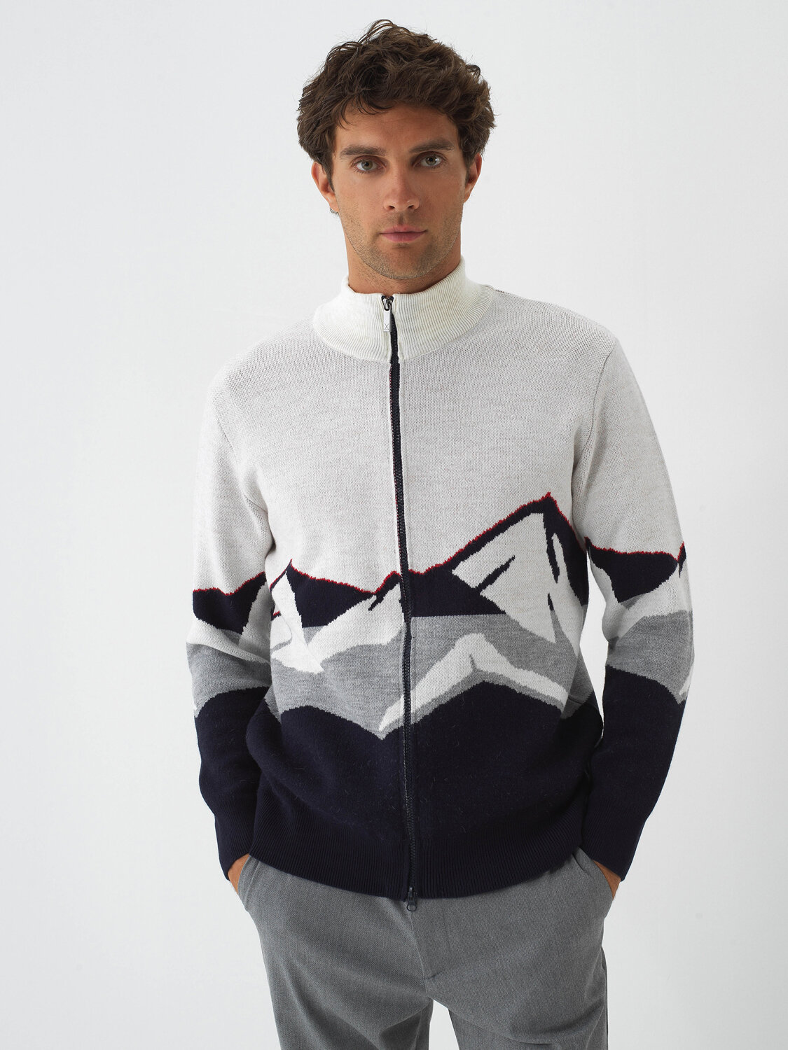 Lacivert Doğal Yün Dokulu Regular Fit Hırka - Xint