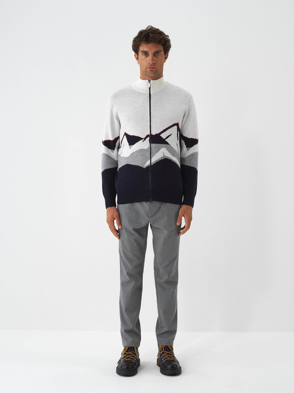 Lacivert Doğal Yün Dokulu Regular Fit Hırka - Xint