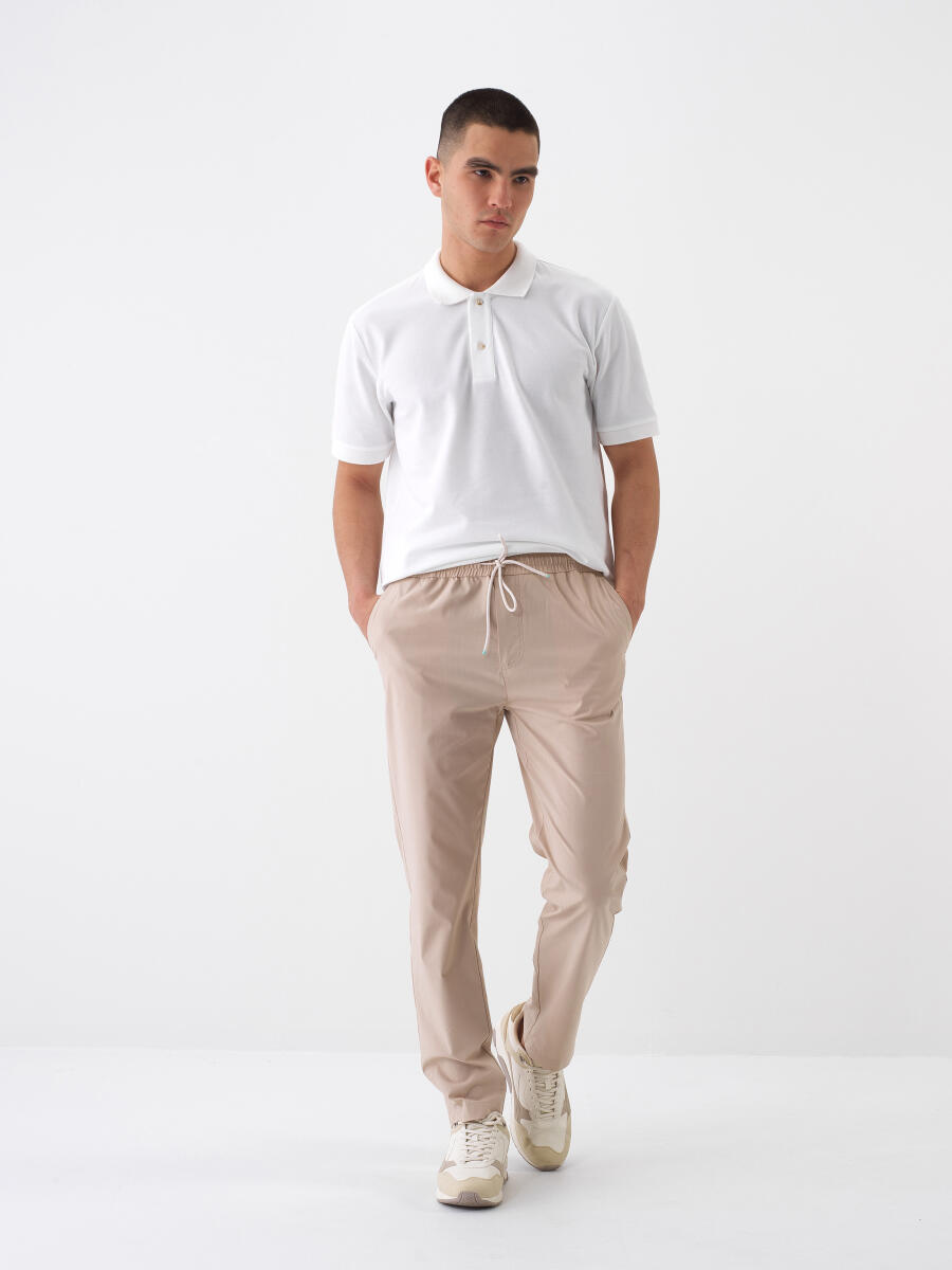 Bej Slim Fit Pamuklu Jogger Pantolon