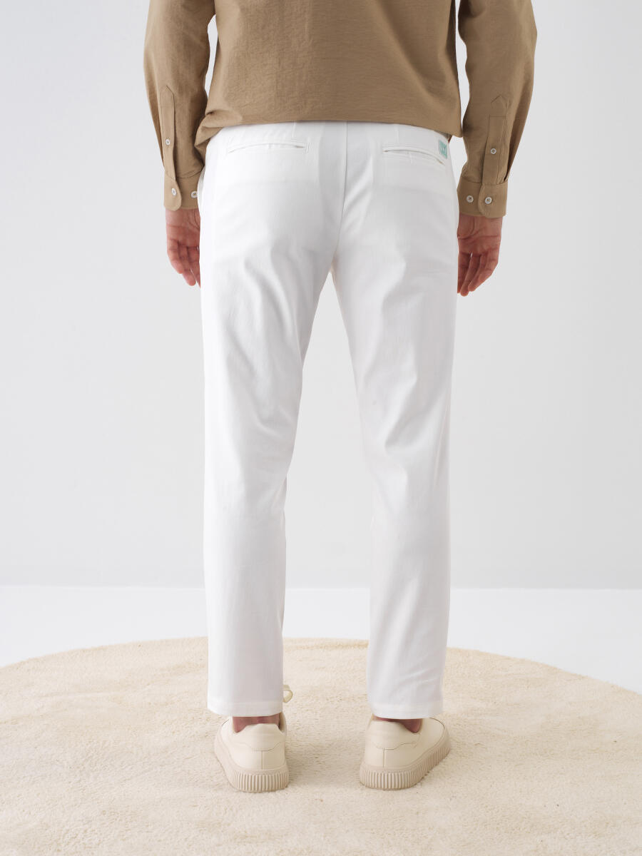 Beyaz Slim Fit Pamuklu Jogger Pantolon - 4