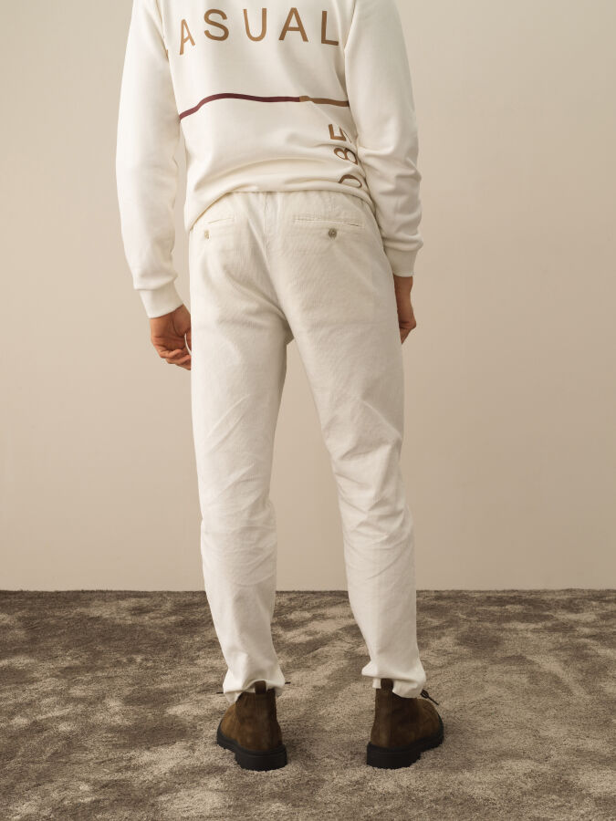 Ekru Pamuk Dokulu Regular Fit Jogger Pantolon - Xint