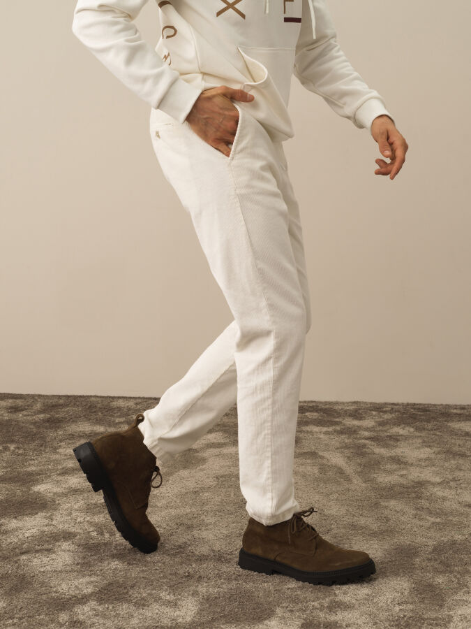 Ekru Pamuk Dokulu Regular Fit Jogger Pantolon - Xint