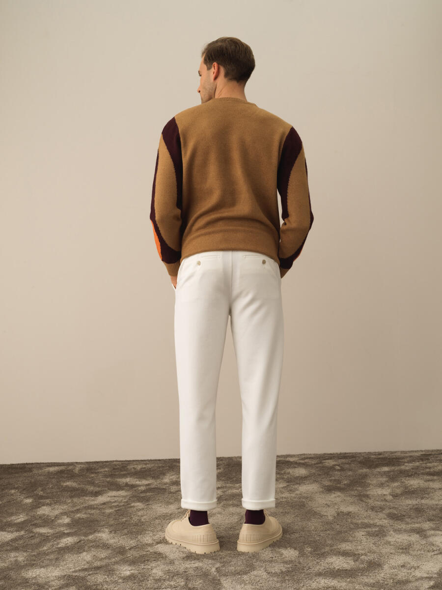 Ekru Pamuk Dokulu Slim Fit Jogger Pantolon - 5