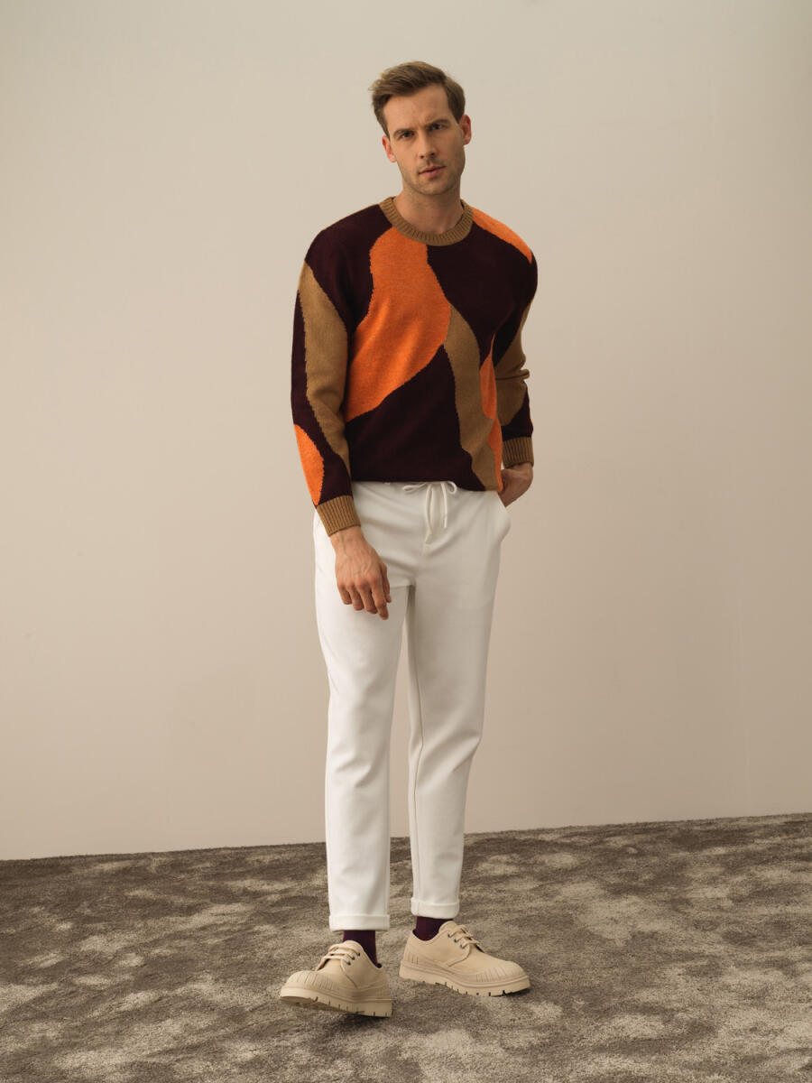 Ekru Pamuk Dokulu Slim Fit Jogger Pantolon - 2