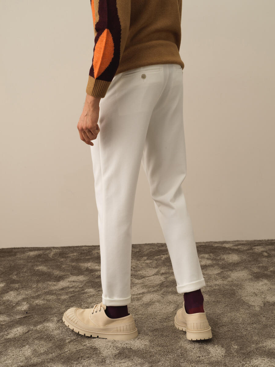 Ekru Pamuk Dokulu Slim Fit Jogger Pantolon - 4