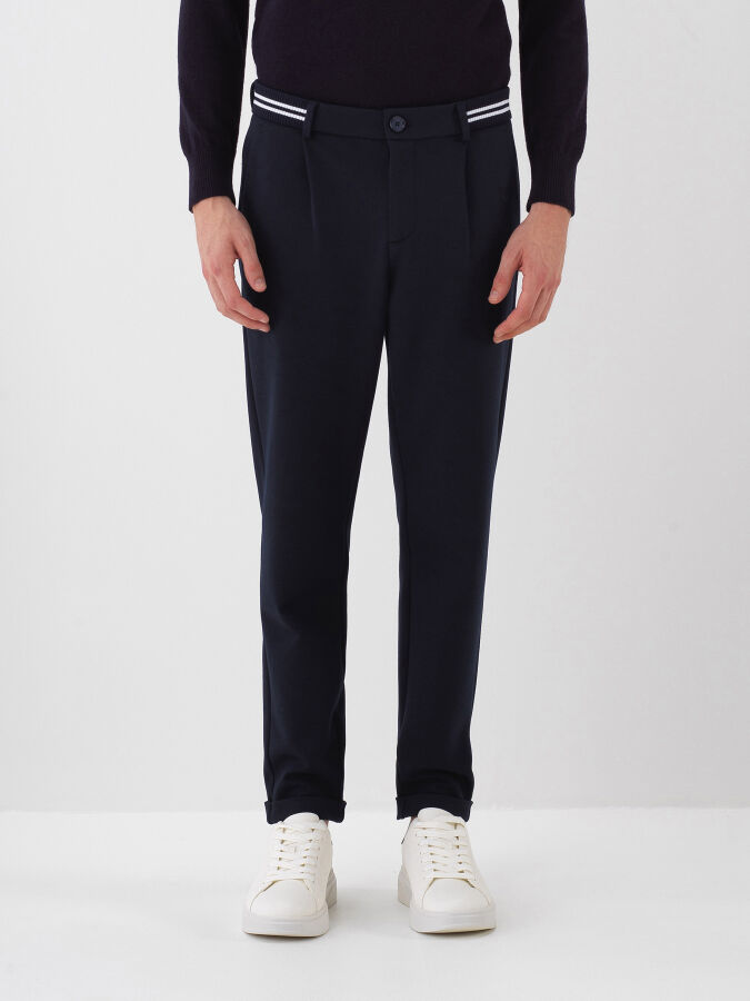 Lacivert Esnek Dokulu Slim Fit Jogger Pantolon - Xint