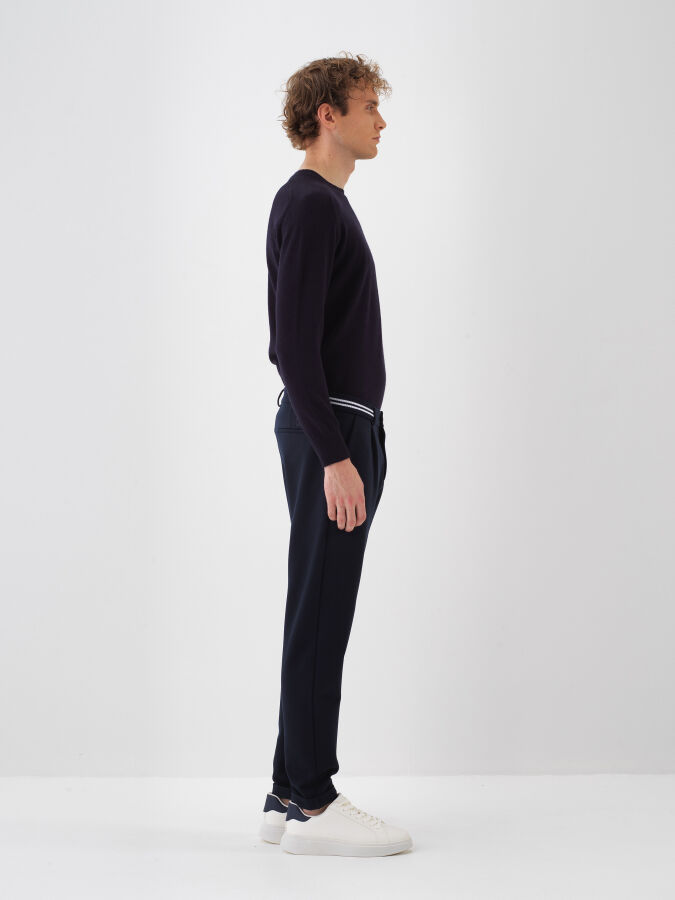 Lacivert Esnek Dokulu Slim Fit Jogger Pantolon - Xint