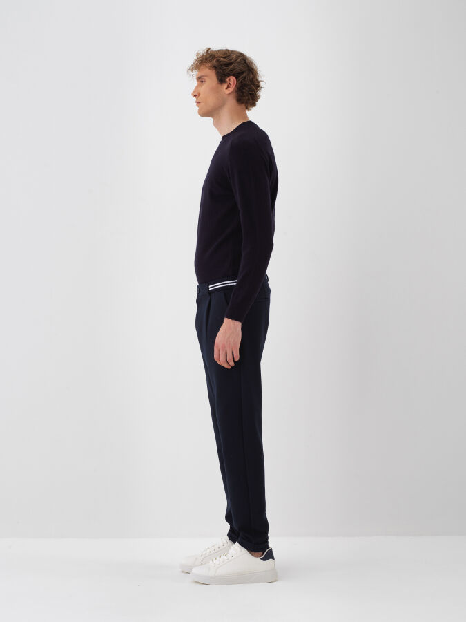 Lacivert Esnek Dokulu Slim Fit Jogger Pantolon - Xint