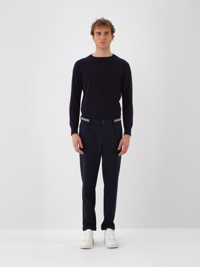 Lacivert Esnek Dokulu Slim Fit Jogger Pantolon - Xint