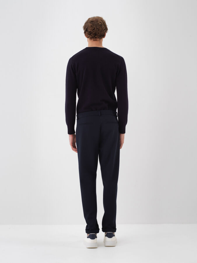 Lacivert Esnek Dokulu Slim Fit Jogger Pantolon - Xint