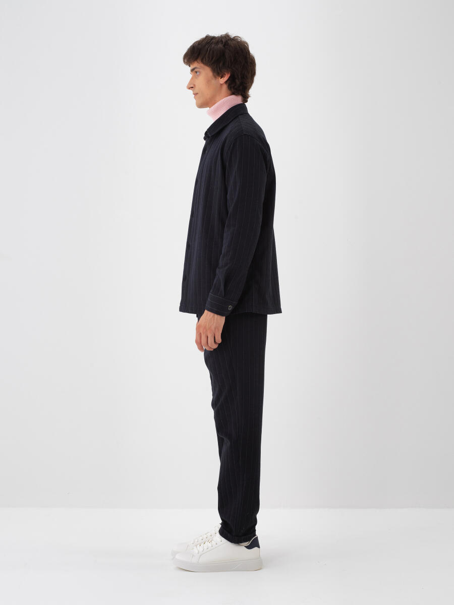 Lacivert Pamuk Dokulu Regular Fit Jogger Pantolon - 3