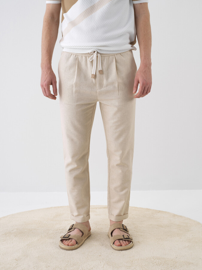 Naturel Slim Fit Keten Jogger Pantolon - Xint