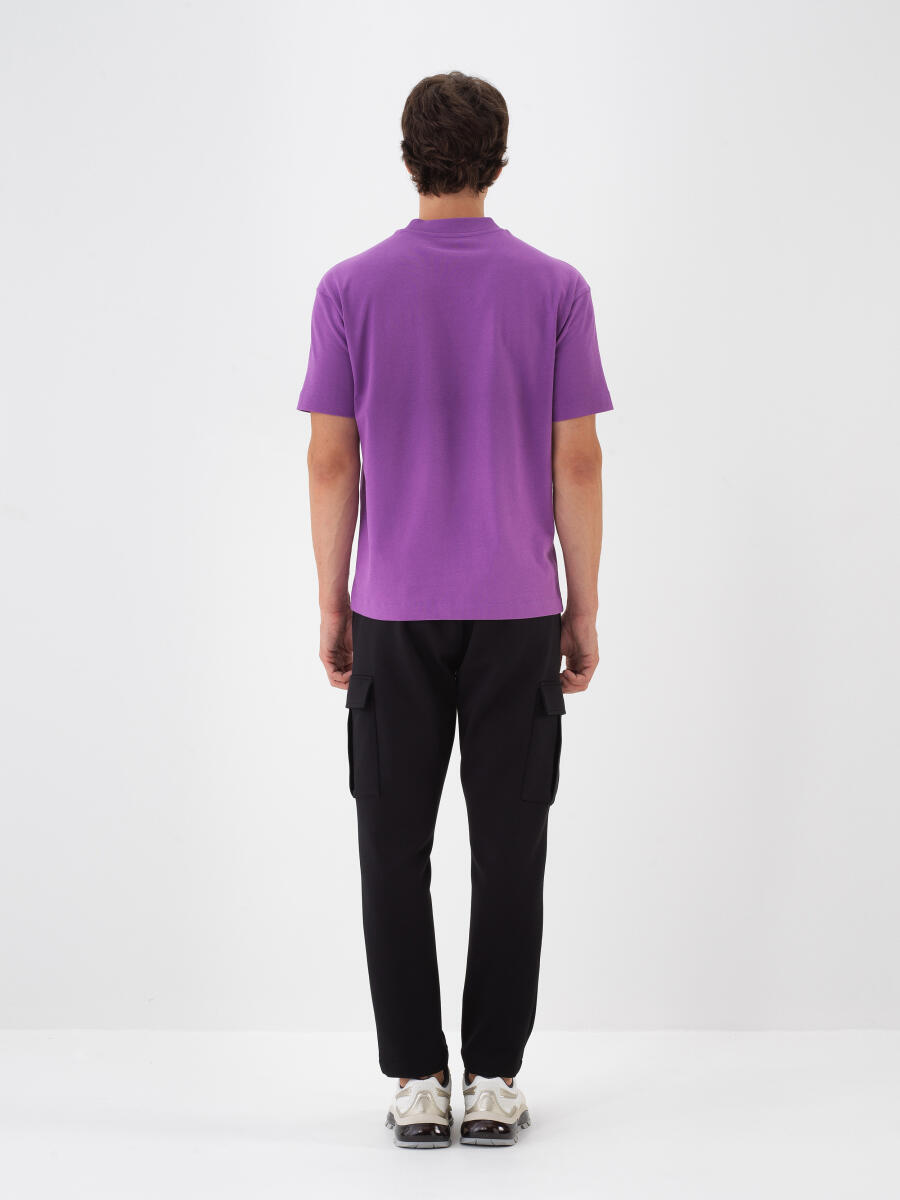 Siyah Pamuk Dokulu Regular Fit Jogger Pantolon - 4