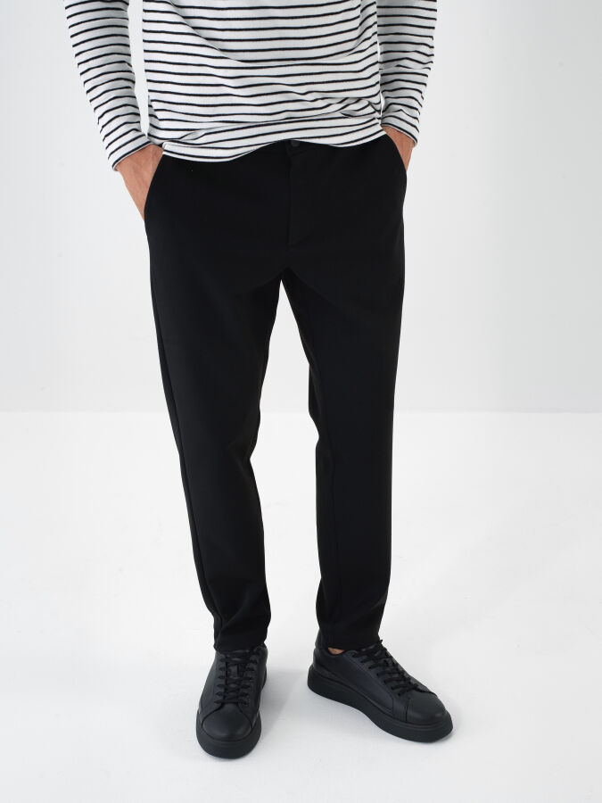 Siyah Pamuk Dokulu Slim Fit Jogger Pantolon - Xint