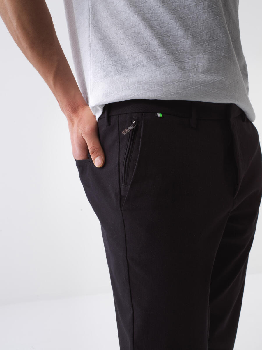 Siyah Slim Fit Pamuklu Jogger Pantolon - 3