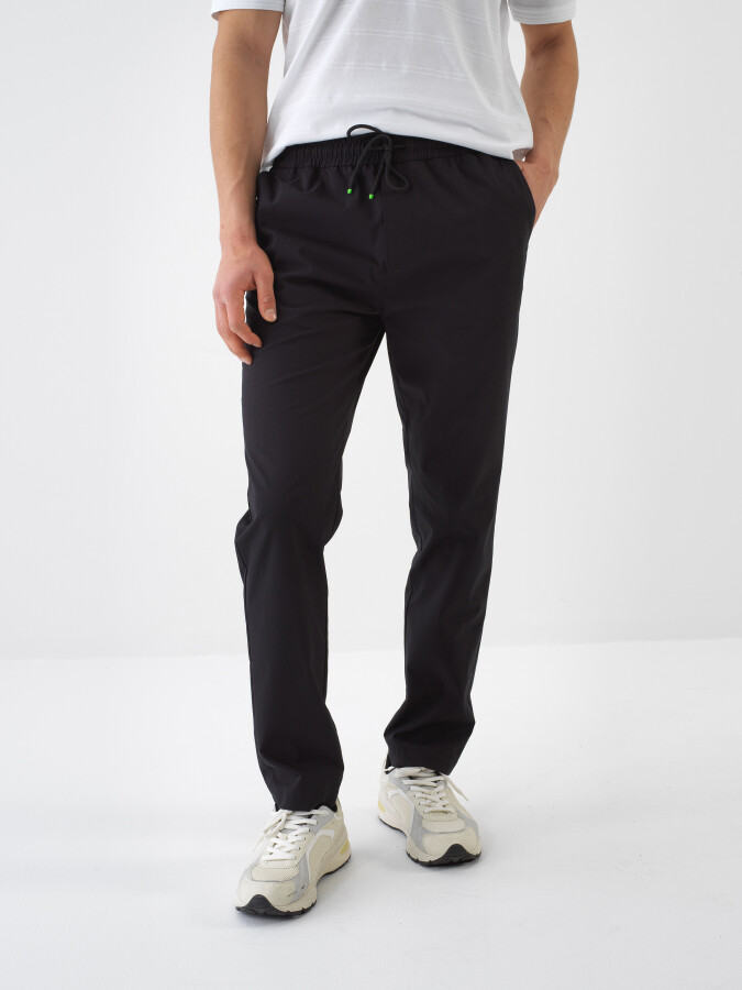Siyah Slim Fit Pamuklu Jogger Pantolon - Xint