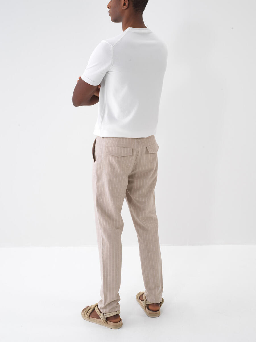 Taş Rengi Slim Fit Keten Jogger Pantolon - 4